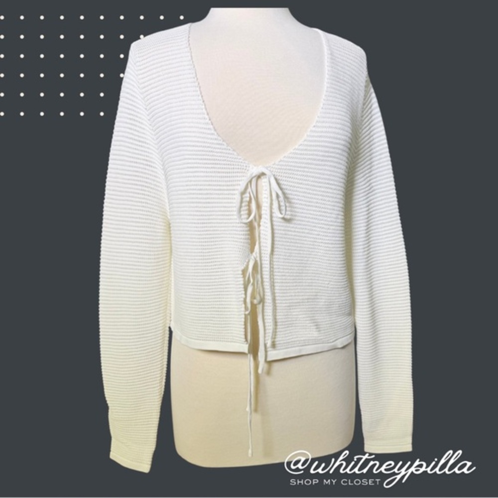 Dear John Cardigan White Textured Tie-Front Knit Crop Top, Women's Size S NWT